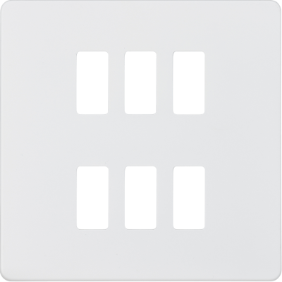 Knightsbridge Screwless Matt White 6 Gang Grid Faceplate