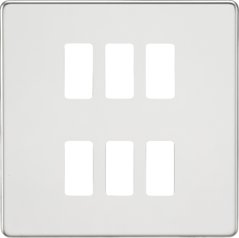 Knightsbridge Screwless Polished Chrome 6 Gang Grid Faceplate