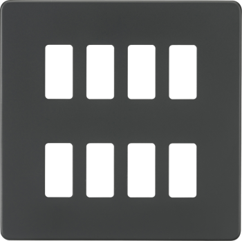 Knightsbridge Screwless Anthracite 8 Gang Grid Faceplate