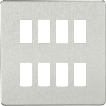 Knightsbridge Screwless Brushed Chrome 8 Gang Grid Faceplate