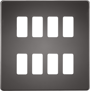 Knightsbridge Screwless Black Nickel 8 Gang Grid Faceplate