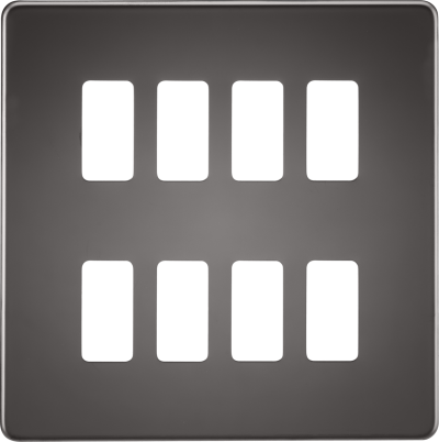 Knightsbridge Screwless Black Nickel 8 Gang Grid Faceplate