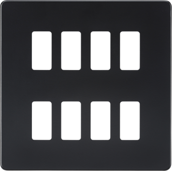 Knightsbridge Screwless Matt Black 8 Gang Grid Faceplate