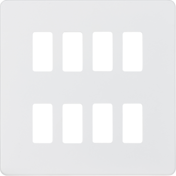 Knightsbridge Screwless Matt White 8 Gang Grid Faceplate