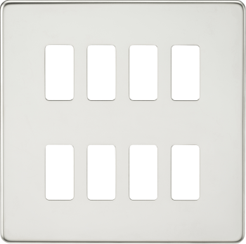 Knightsbridge Screwless Polished Chrome 8 Gang Grid Faceplate