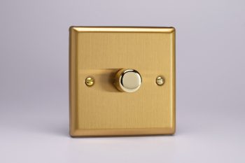 Varilight Classic Brushed Brass 1-Gang 2-Way Push-On/Off Rotary Dimmer 1 x 60-400W