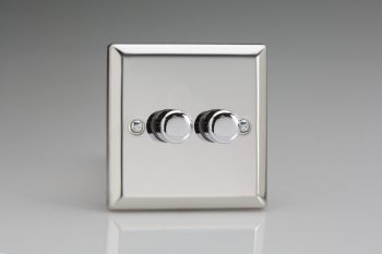 Varilight Classic Mirror Chrome 2-Gang 2-Way Push-On/Off Rotary Dimmer 2 x 60-400W