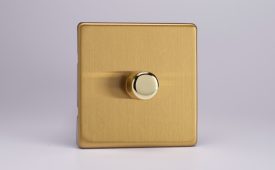 Varilight Flat Plate Screwless Brushed Brass 1-Gang 2-Way Push-On/Off Rotary Dimmer 1 x 60-400W