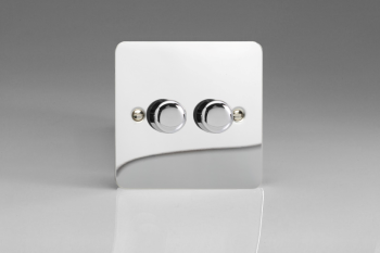 Varilight Ultraflat Polished Chrome 2-Gang 2-Way Push-On/Off Rotary Dimmer 2 x 60-400W