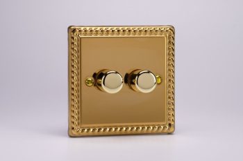 Varilight Classic Georgian Brass 2-Gang 2-Way Push-On/Off Rotary Dimmer 2 x 40-250W