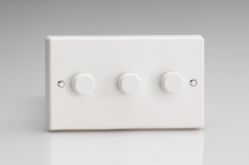 Varilight White Dimmer White Knob 3-Gang 2-Way Push-On/Off Rotary Dimmer 3 x 40-250W (Twin Plate)