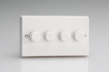 Varilight White Dimmer White Knob 4-Gang 2-Way Push-On/Off Rotary Dimmer 4 x 40-250W (Twin Plate)