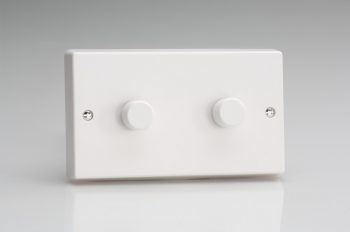 Varilight White Dimmer White Knob 2-Gang 2-Way Push-On/Off Rotary Dimmer 2 x 200-600W (Twin Plate)