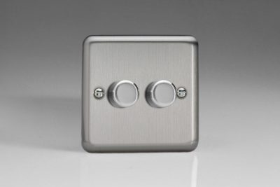 Varilight Classic Matt Chrome 2-Gang 2-Way Push-On/Off Rotary Dimmer 2 x 40-250W