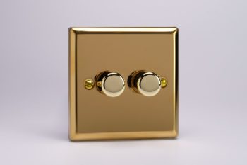 Varilight Classic Victorian Brass 2-Gang 2-Way Push-On/Off Rotary Dimmer 2 x 60-400W