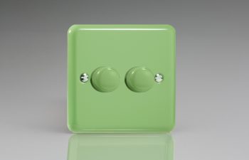 Varilight Lily Range Beryl Green 2-Gang 2-Way Push-On/Off Rotary Dimmer 2 x 60-400