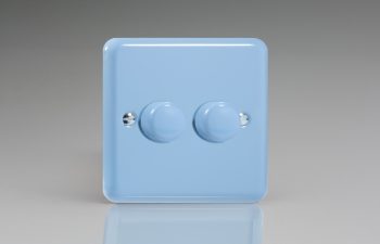 Varilight Lily Duck Egg Blue 2-Gang 2-Way Push-On/Off Rotary LED Dimmer 2 x 0-120W (1-10 LEDs)