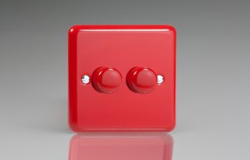 Varilight Lily Pillar Box Red 2-Gang 2-Way Push-On/Off Rotary LED Dimmer 2 x 0-120W (1-10 LEDs)