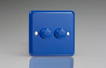 Varilight Lily Reflex Blue 2-Gang 2-Way Push-On/Off Rotary LED Dimmer 2 x 0-120W (1-10 LEDs)