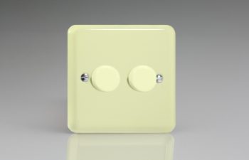 Varilight Lily White Chocolate 2-Gang 2-Way Push-On/Off Rotary Dimmer 2 x 60-400W