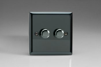 Varilight Classic Iridium Black 2-Gang 2-Way V-Dim Push On/Off Rotary Dimmer 2 x 60-400W