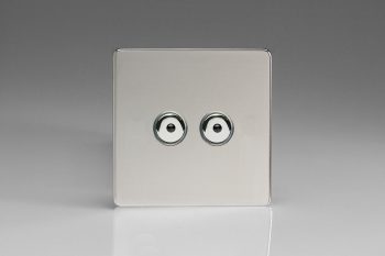 Varilight Flat Plate Screwless Polished Chrome 2-Gang 1-Way Remote/Touch Control Master LED Dimmer 2 x 0-100W (1-10 LEDs)