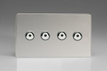 Varilight Flat Plate Screwless Polished Chrome 4-Gang 1-Way Remote/Touch Control Master LED Dimmer 4 x 0-100W (1-10 LEDs) (Twin Plate)