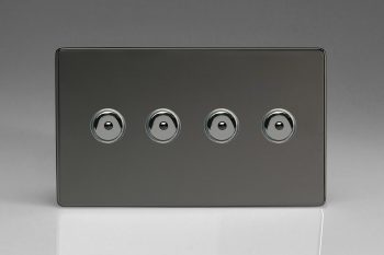 Varilight Flat Plate Screwless Iridium Black 4-Gang 1-Way Remote/Touch Control Master LED Dimmer 4 x 0-100W (1-10 LEDs) (Twin Plate)