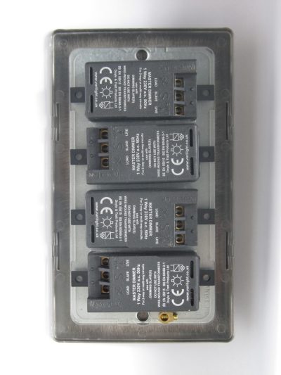 Varilight Flat Plate Screwless Iridium Black 4-Gang 1-Way Remote/Touch Control Master LED Dimmer 4 x 0-100W (1-10 LEDs) (Twin Plate) - Image 2