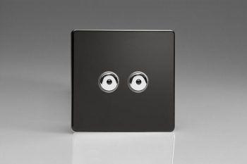 Varilight Flat Plate Screwless Jet Black 2-Gang 1-Way V-Pro IR Remote/Touch Control Master LED Dimmer 2 x 0-100W