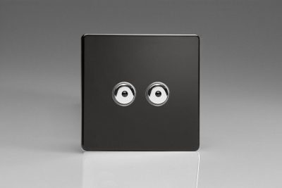 Varilight Flat Plate Screwless Jet Black 2-Gang 1-Way V-Pro IR Remote/Touch Control Master LED Dimmer 2 x 0-100W