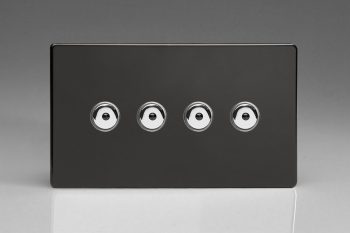 Varilight Flat Plate Screwless Jet Black 4-Gang 1-Way V-Pro IR Remote/Touch Control Master LED Dimmer 4 x 0-100W (Twin Plate)
