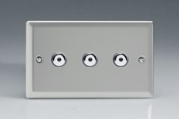 Varilight Classic Satin Chrome 3-Gang 1-Way Remote/Touch Control Master LED Dimmer 3 x 0-100W (1-10 LEDs) (Twin Plate)