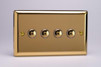 Varilight Classic Victorian Brass 4-Gang 1-Way V-Pro IR Remote/Touch Control Master LED Dimmer 4 x 0-100W (Twin Plate)