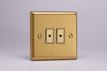 Varilight Classic Brushed Brass 2-Gang 1-Way V-Pro Multi-Point Remote/Tactile Touch Control Master LED Dimmer 2 x 0-100W (1-10 LEDs)