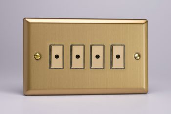 Varilight Classic Brushed Brass 4-Gang 1-Way V-Pro Multi-Point Remote/Tactile Touch Control Master LED Dimmer 4 x 0-100W (1-10 LEDs) (Twin Plate)