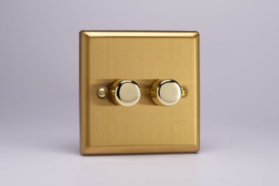 Varilight Classic Brushed Brass V-Pro - 2-Gang 2-Way Push-On/Off Rotary LED Dimmer 2 x 0-120W (1-10 LEDs)
