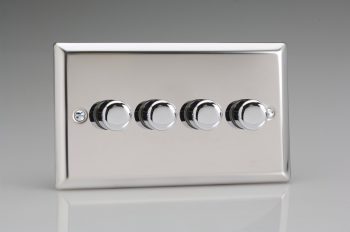Varilight Classic Mirror Chrome 4-Gang 2-Way Push-On/Off Rotary LED Dimmer 4 x 0-120W (1-10 LEDs) (Twin Plate)
