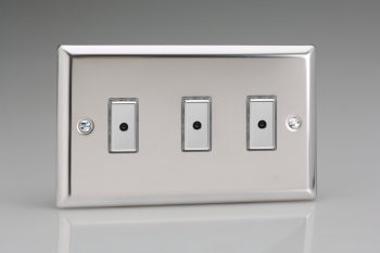 Varilight Classic Mirror Chrome 3-Gang 1-Way V-Pro Multi-Point Remote/Tactile Touch Control Master LED Dimmer 3 x 0-100W (1-10 LEDs) (Twin Plate)