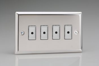Varilight Classic Mirror Chrome 4-Gang 1-Way V-Pro Multi-Point Remote/Tactile Touch Control Master LED Dimmer 4 x 0-100W (1-10 LEDs) (Twin Plate)
