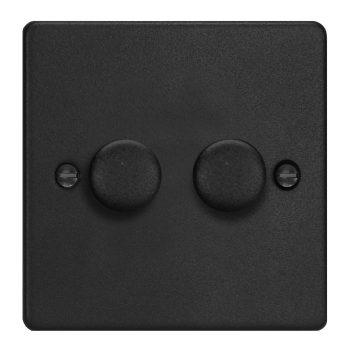 Varilight Essential Matt Black 2-Gang 2-Way V-Pro Push On/Off Rotary LED Dimmer 2 x 0-120W