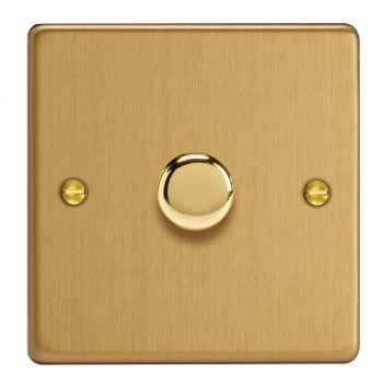 Varilight Essential Brushed Brass 1-Gang 2-Way V-Pro Push On/Off Rotary LED Dimmer 1 x 0-120W