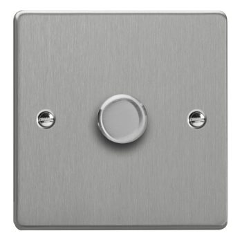 Varilight Essential Brushed Steel 1-Gang 2-Way V-Pro Push On/Off Rotary LED Dimmer 1 x 0-120W