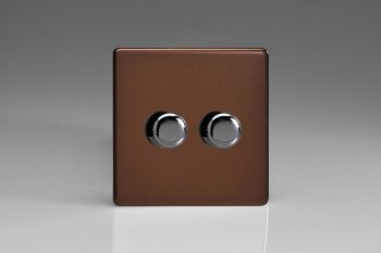 Varilight Flat Plate Screwless Mocha 2-Gang 2-Way Push-On/Off Rotary LED Dimmer 2 x 0-120W (1-10 LEDs)