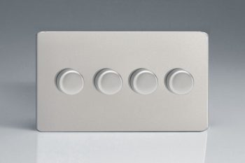 Varilight Flat Plate Screwless Satin Chrome 4-Gang 2-Way Push-On/Off Rotary LED Dimmer 4 x 0-120W (1-10 LEDs) (Twin Plate)