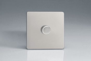 Varilight Flat Plate Screwless Satin Chrome 1-Gang 2-Way Push-On/Off Rotary LED Dimmer 1 x 0-120W (1-10 LEDs)