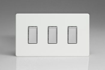 Varilight Flat Plate Screwless Premium White 3-Gang Tactile Touch Control Dimming Supplementary Controller for use with Multi-Point (formerly Eclique2) Master on 2-Way Circuits (Twin Plate)