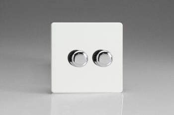 Varilight Flat Plate Screwless Premium White 2-Gang 2-Way Push-On/Off Rotary LED Dimmer 2 x 0-120W (1-10 LEDs)