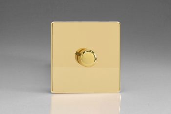 Varilight Flat Plate Screwless Polished Brass 1-Gang 2-Way Push-On/Off Rotary LED Dimmer 1 x 0-120W (1-10 LEDs)