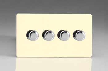 Varilight Flat Plate Screwless White Chocolate 4-Gang 2-Way Push-On/Off Rotary LED Dimmer 4 x 0-120W (1-10 LEDs) (Twin Plate)